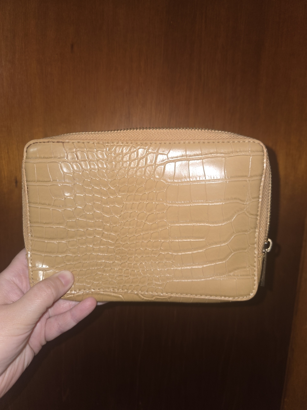 Neutral Croc-Embossed Zip Wallet